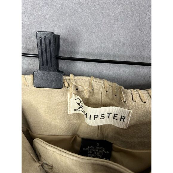 Vintage Y2K Hipster Lace Up‎ Front Leather Pants Size 5 Cream Tan Boot Cut - Picture 12 of 14